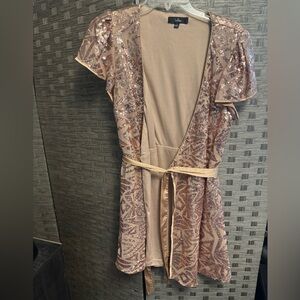 Sequined Open-Front Kimono Jacket in copper